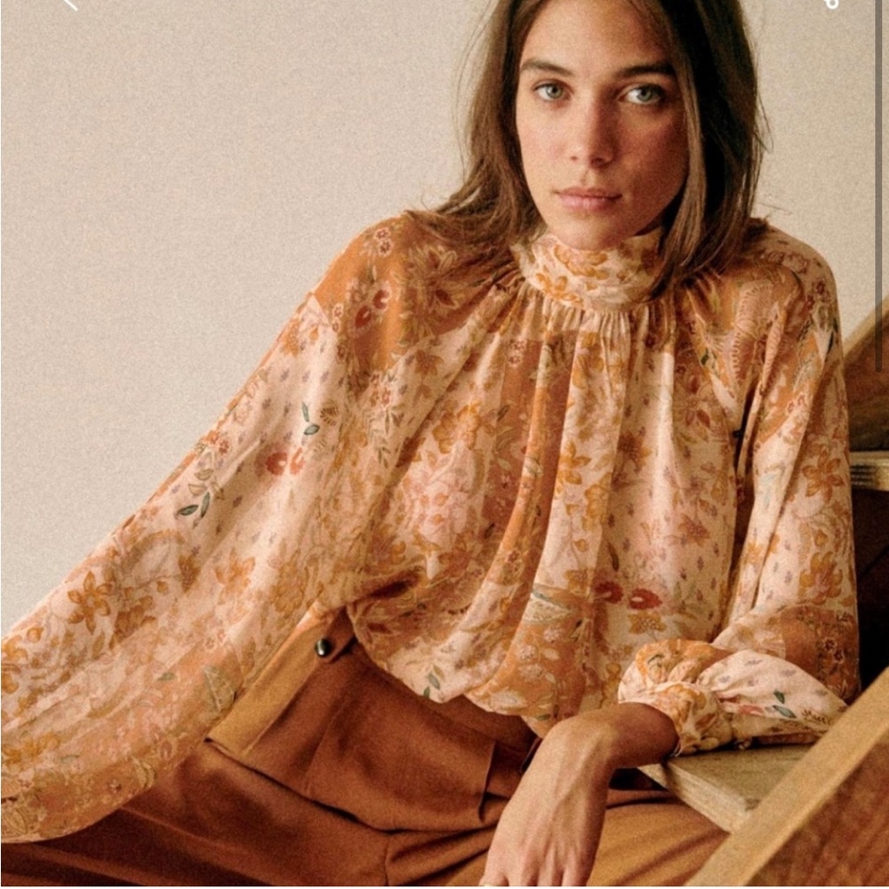 Sezane Solange blouse in Patchwork Camel, size US4 - Picture 2 of 8